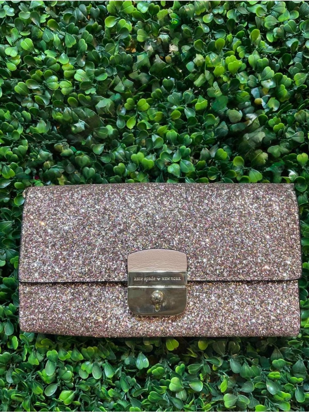 kate spade glitter clutch wallet in metallic rose